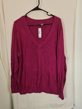 V-neck Purple Long Sleeve Sweater